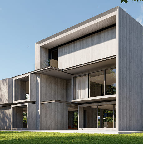 Contemporary concrete building with geometric design