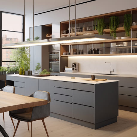 Industrial style loft interior with mezzanine